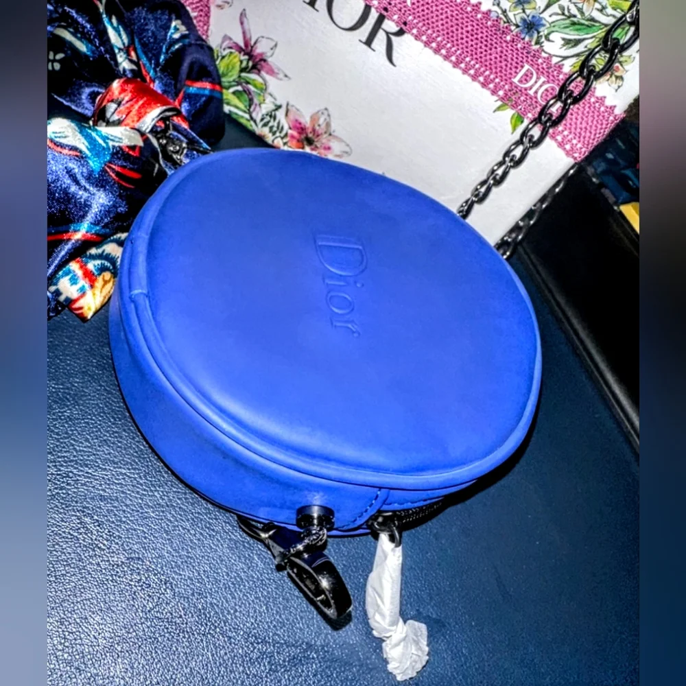 Authentic Dior Royal Blue Cosmetic Pouch Converted Crossbody with Gift Box NWOT - Picture 7 of 8